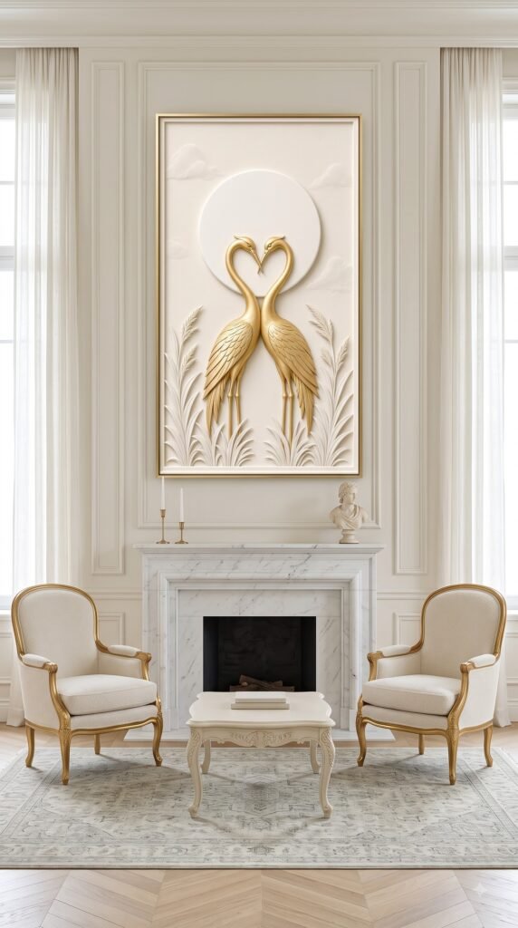 Forever crane bird wall art print in living room