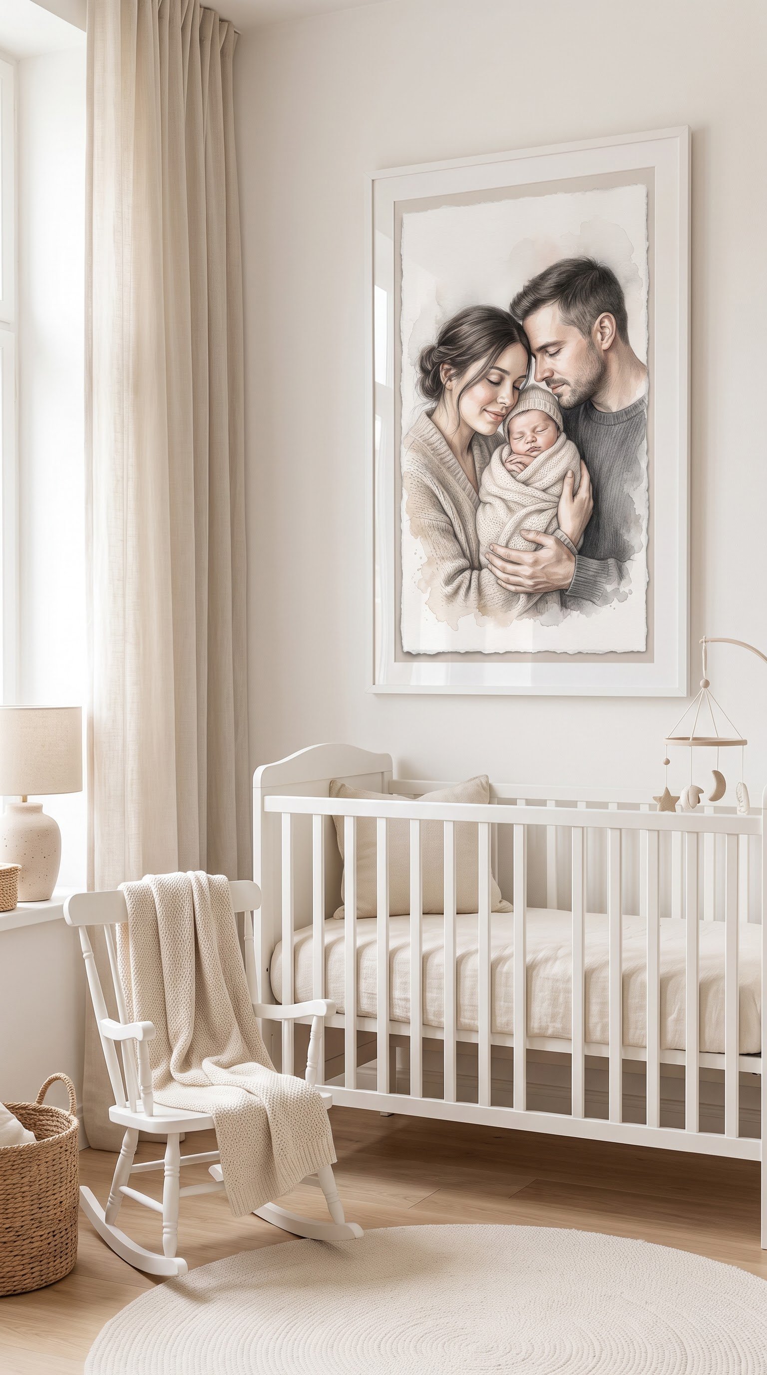 Watercolor new parents portrait print