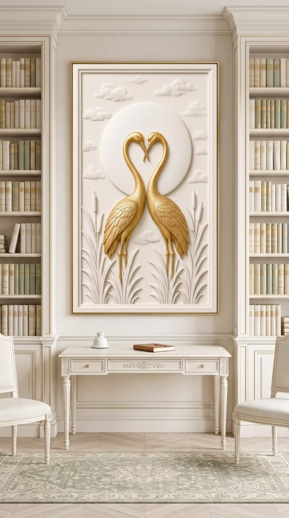 Eternal Love crane bird wall art print in home library
