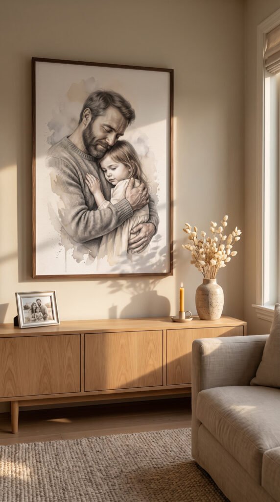 Watercolor father and daughter portrait print
