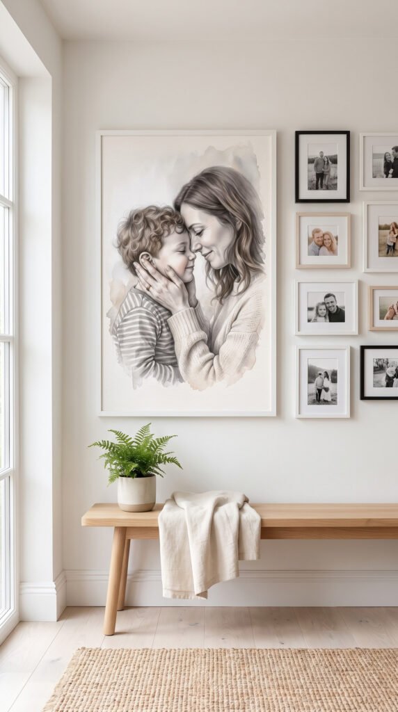 Watercolor mother and son portrait print