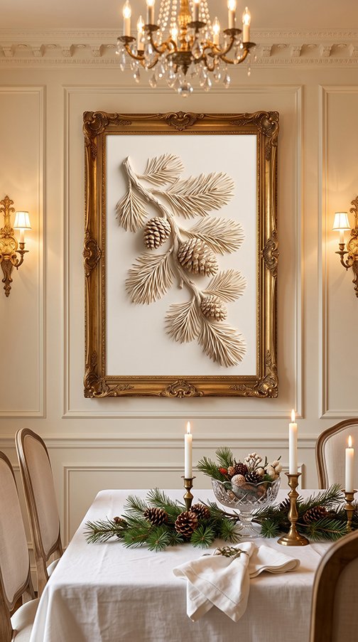 Pine and Pinecone bas relief wall art print in dining room