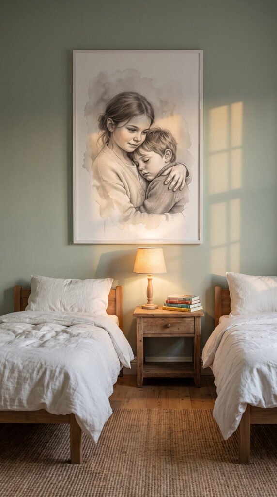 Watercolor sister and brother portrait print